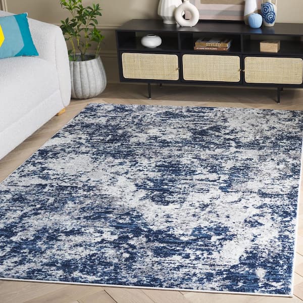 Amelia 7 ft. x 7 ft. Ivory/Navy Distressed Abstract square Area Rug