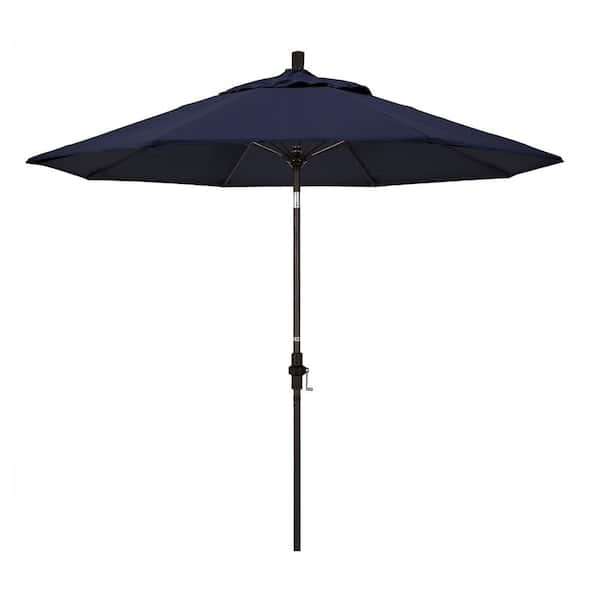 9 ft. Outdoor Market Patio Umbrella Bronze Aluminum Pole Fiberglass Ribs Collar Tilt Crank Lift in Sunbrella