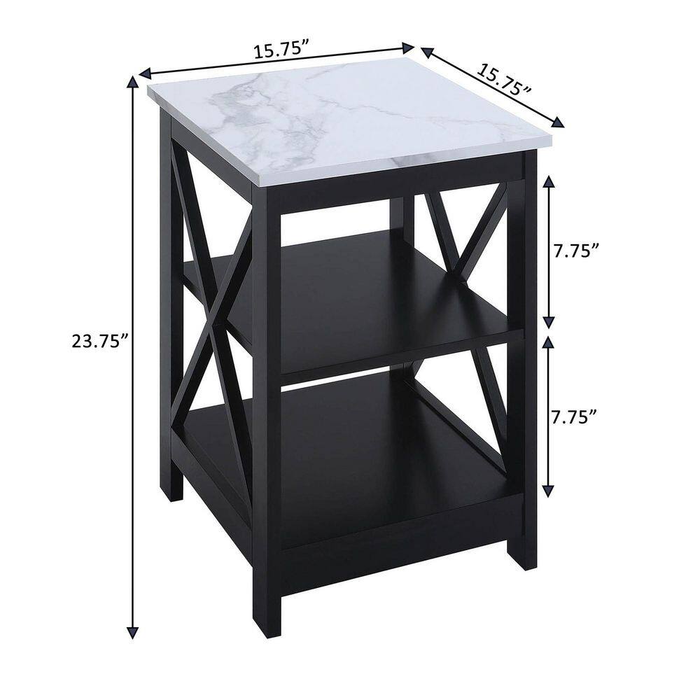 Oxford Coastal Farmhouse 16" White Faux Marble & Black Wood End Table