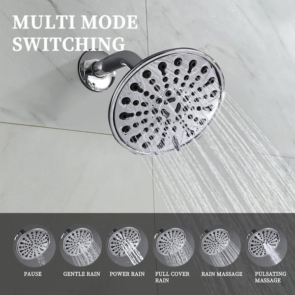 ACA 6-Spray Patterns with 2.5 GPM 6 in. H Select Wall Mount Fixed Shower Head with Valve in Chrome