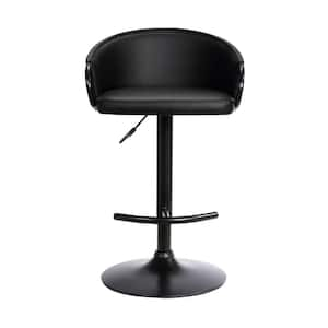 24.25 in. Black Low Back Metal Counter Height Bar Chair with Faux Leather Seat