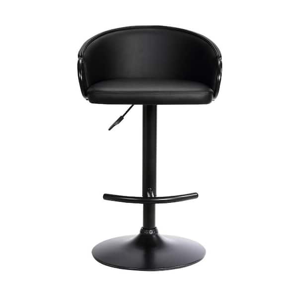 HomeRoots 24.25 in. Black Low Back Metal Counter Height Bar Chair with Faux Leather Seat