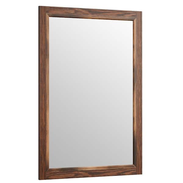 24 in. W x 35.8 in. H Rectangular Wooden Framed Russet Brown Wall Bathroom Vanity Mirror