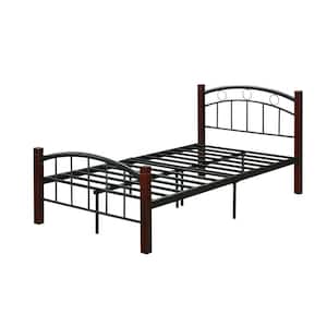 Complete Full Metal Bed with Headboard, Footboard and Mahogany Wood Posts