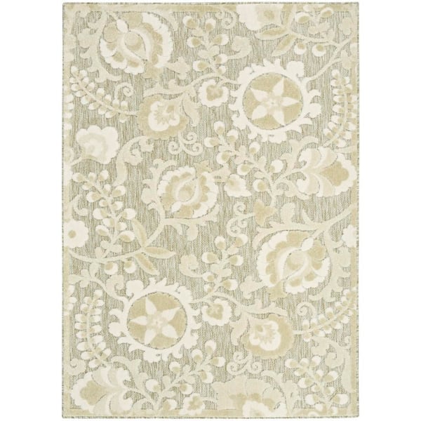 Nourison Aloha Ivory Sage 4 ft. x 6 ft. Floral Contemporary Area Rug