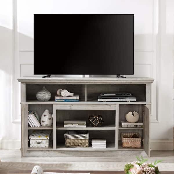 60 in. Vintage Light Gray Traditional TV Media Stand Storage Cabinet with Drawer for TVS Up to 65 in