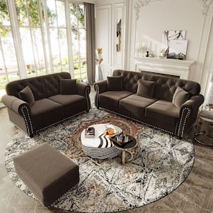 Polibi 82.6 in. Rolled Arm Velvet Rectangle Sofa in Burgundy with