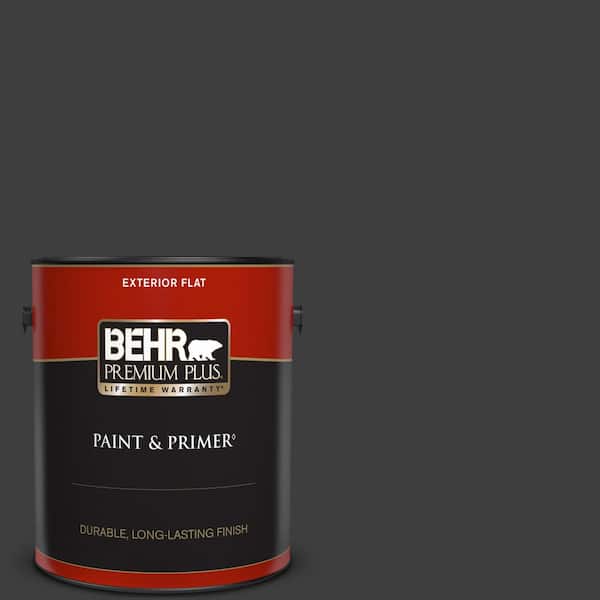 BEHR PREMIUM PLUS 1 gal. #T13-3 Black Lacquer Flat Exterior Paint & Primer