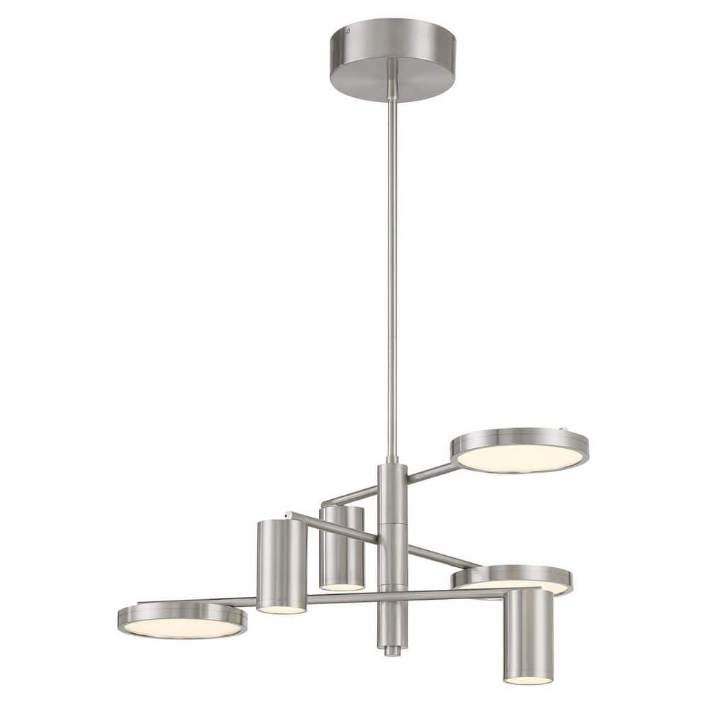 Swivel 150-Watt Equivalence Integrated LED Brushed Nickel Geometric Chandelier with White Etched Glass Shades -  George Kovacs, P5495-084-L