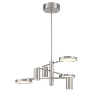 Swivel 150-Watt Equivalence Integrated LED Brushed Nickel Geometric Chandelier with White Etched Glass Shades