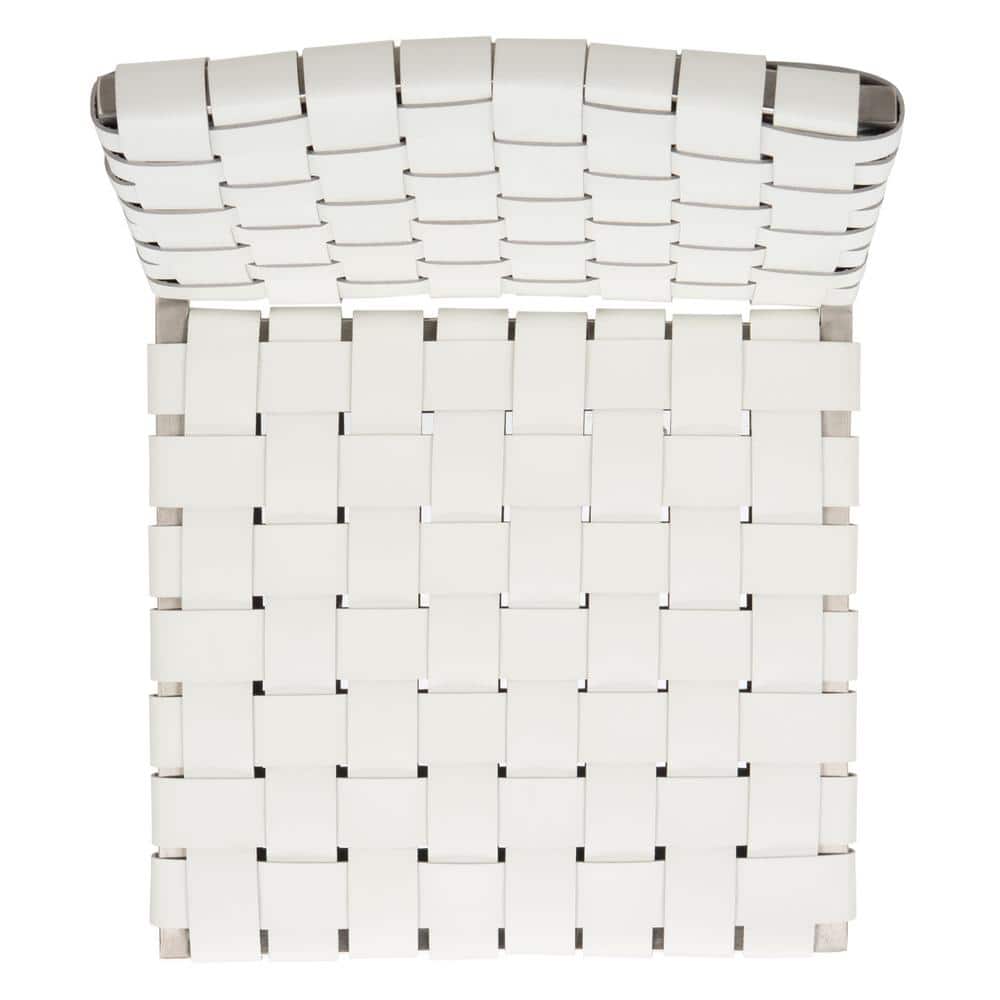 White Leather Upholstered Parsons Side Chair with Metal Base