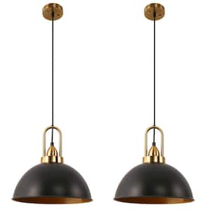 14 in. 1-Light Matte Black Pendant Light Industrial Hanging Ceiling Fixtures for Living Room Dining Room (2-Pack)