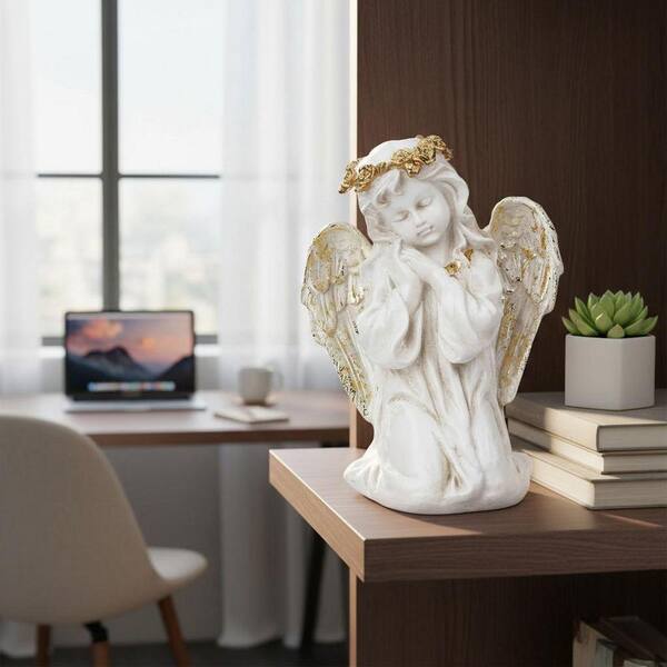 White 5 in. x 7 in. Resin Kneeling Praying Angel Figurine LINBQ458