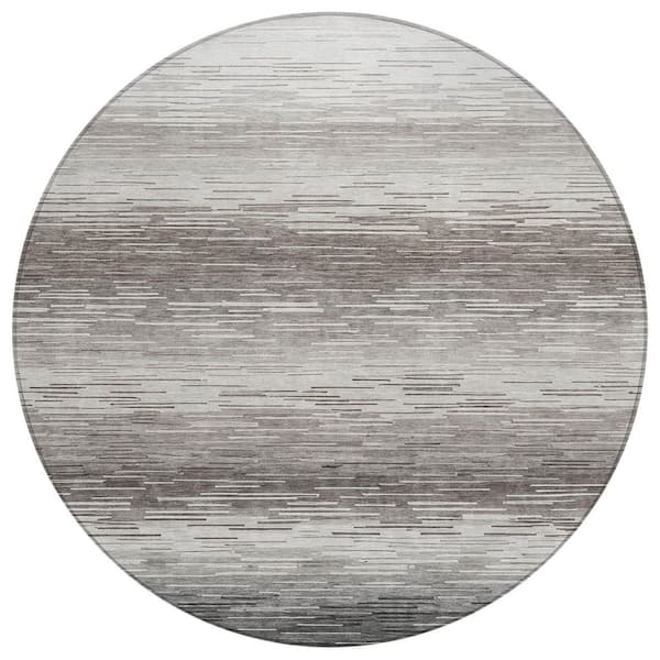 Chantille Machine Washable Indoor/Outdoor Abstract ACN2886 Taupe 8 ft. x 8 ft. Round Rug