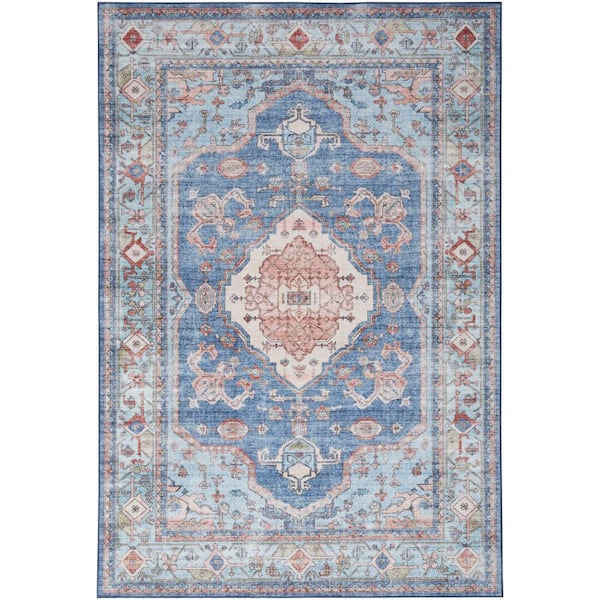 Fulton Blue 8 ft. x 10 ft. Center Persian Vintage Medallion Area Rug