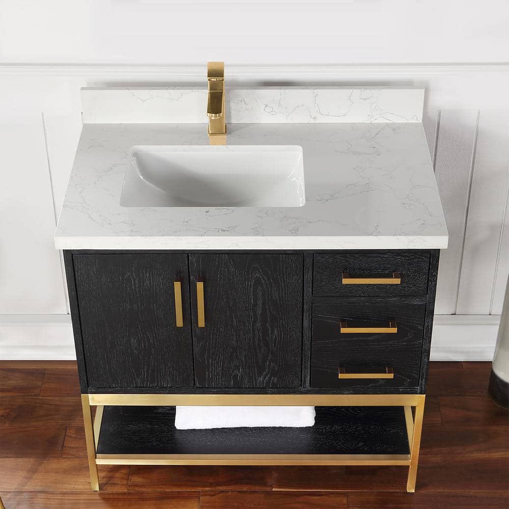 Wildy 36" Black Oak Single Sink Vanity with Gold Hardware
