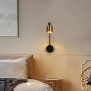 1-Light Brass-Plated Adjustable Wall Sconce Lighting, Transitional Black Wall Light for Bedroom Entryway Hallway