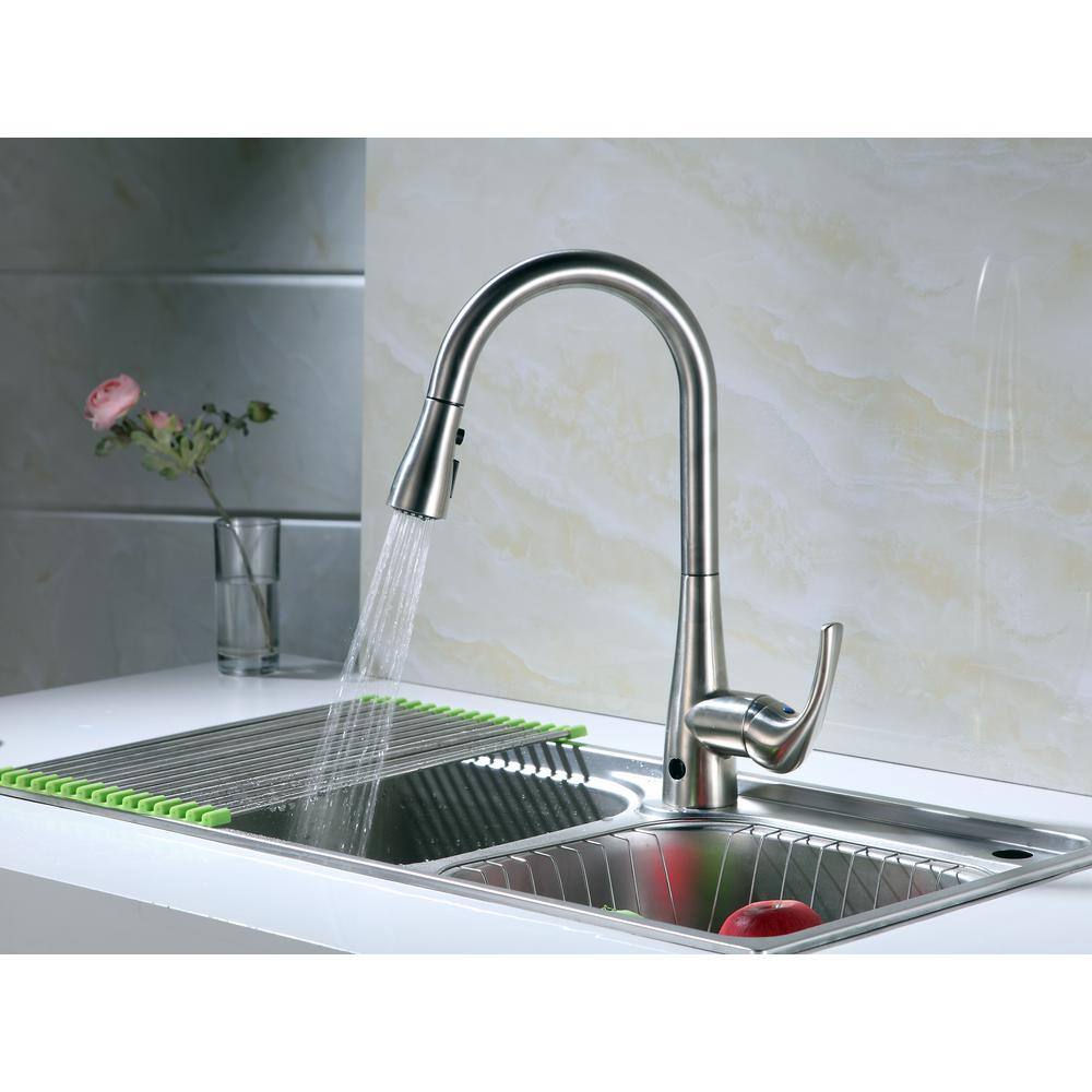 Brushed Nickel Single Handle Pull-Down Kitchen Faucet with Spray