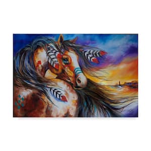 5-Feathers Indian War Horse by Marcia Baldwin Floater Frame Animal Wall Art 12 in. x 19 in.