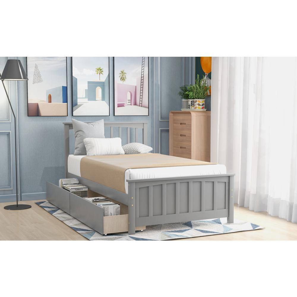White Wood Frame Twin Size Platform Bed with 2 Storage Drawers - thumbnail 10