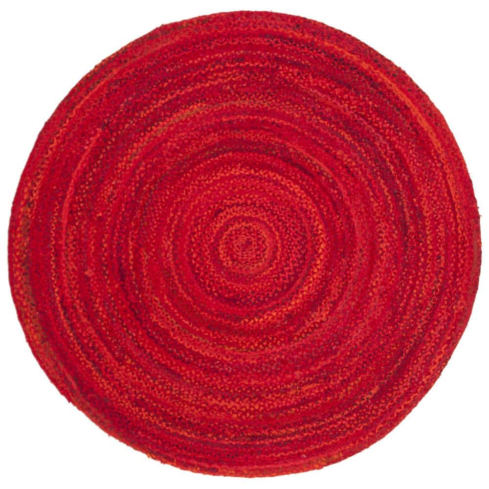 Red Cotton 6 ft. x 6 ft. Solid Color Indoor Round Area Rug