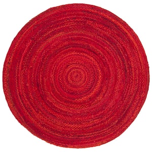 Red Cotton 6 ft. x 6 ft. Solid Color Indoor Round Area Rug