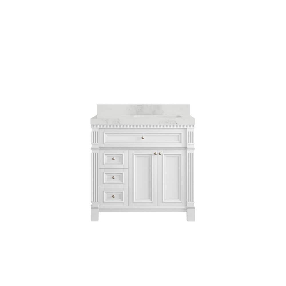 Paris 36 in. W x 22 in. D x 36 in. H Right Offset Sink Bath Vanity in White with 2 in. Calacatta Nuvo qt. Top price history on PriceWatchPro