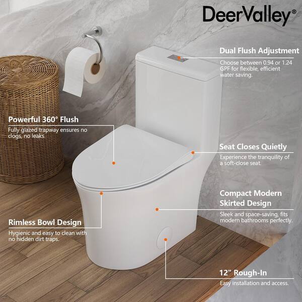 1-Piece 1/1.28 GPF Dual Flush Elongated Compact Toilet in White 12 in. Rough-In Comfortable Height, Seat Included