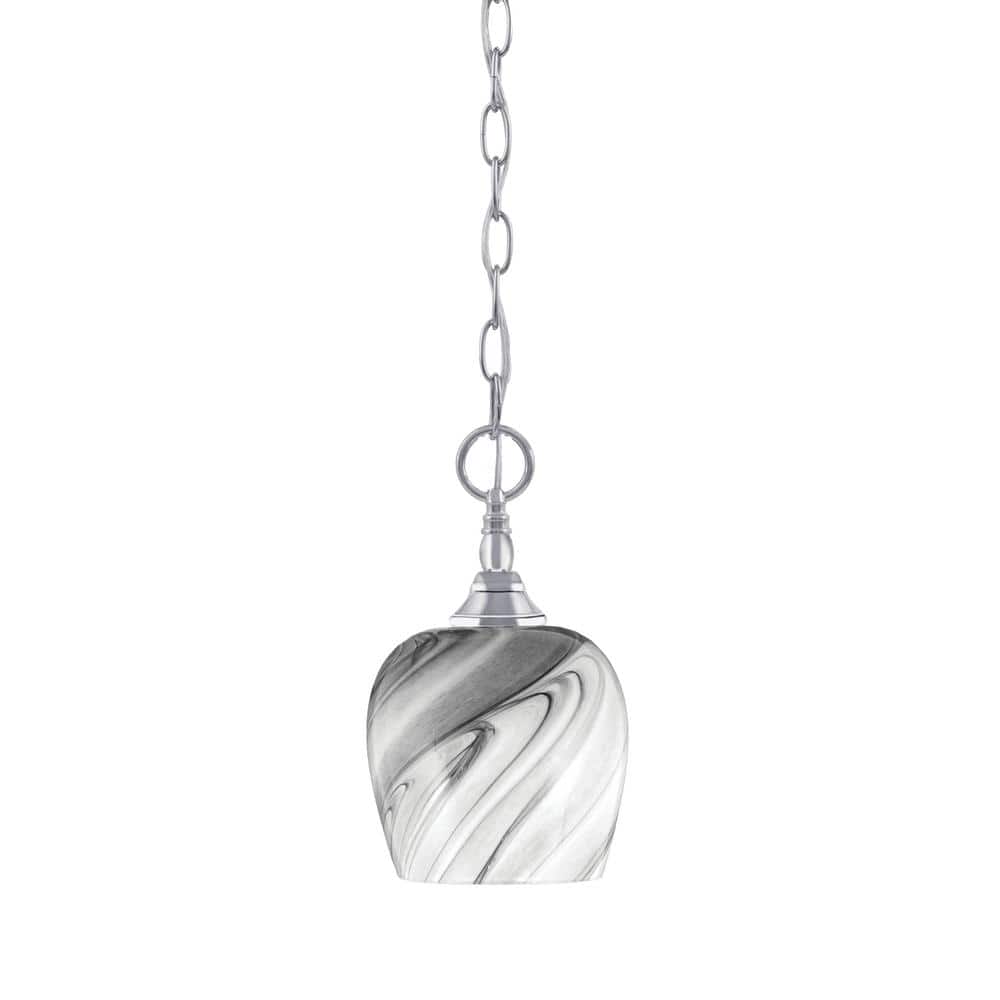Elva 100-Watt 1-Light Chrome Shaded Pendant Light with 6 in. Onyx Swirl Gla