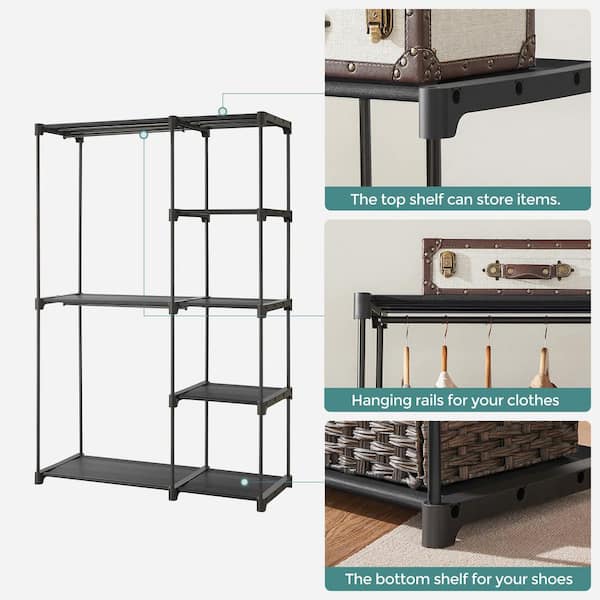 URTR Black Clothing Garment Rack with Shelves, Metal Cloth Hanger Rack  Stand Clothes Drying Rack for Hanging Clothes T-01311-BK - The Home Depot