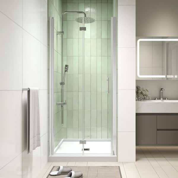 imperiol Modern 34 in. W x 72 in. H Bi-Fold Frameless Shower Door in Chrome Finish with 1/4 in. (6mm) Clear Glass