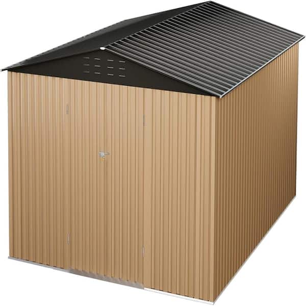 8x12 Ft Outdoor Metal Storage Shed, Galvanized Steel Garden Sheds with Lockable Doors