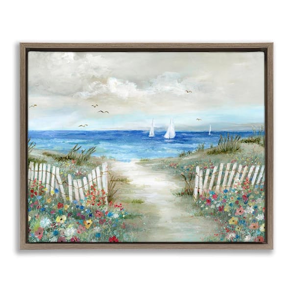 Gorgeous Traditional Beach Scene by Nan Brown Floater Frame Graphic Art Print Coastal 25 in. x 31 in.