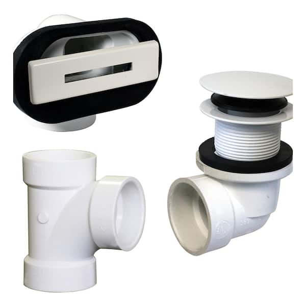Westbrass 1-1/4 in. Linear Overflow Plumber's Pack with Tee and ADA Tip-Toe Drain in Powder Coat White