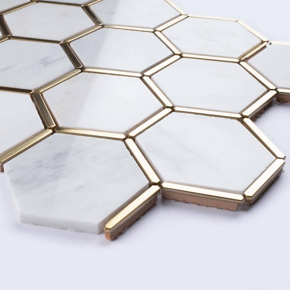 White and Gold Marble Mosaic Wall Tile