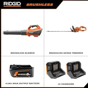 18V Brushless 130 MPH 510 CFM Cordless Battery Leaf Blower and Hedge Trimmer with 6.0 Ah MAX Output Battery and Charger