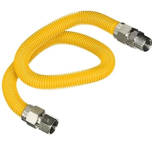 24 in. Flexible Gas Connector Yellow Coated Stainless Steel for Gas Range, Furnace, 1/2 in. Fittings