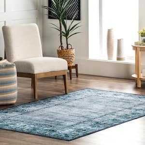 Eveline Distressed Persian Machine Washable Blue 4 ft. x 6 ft. Area Rug