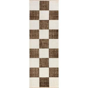 3 ft. x 8 ft. Brown Aspen Checkerboard Fringed Indoor/Outdoor Runner Rug