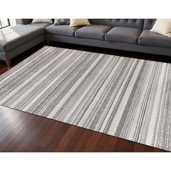 Gray  8 x 11 ft. Woven Striped Rectangle Indoor Area Rug