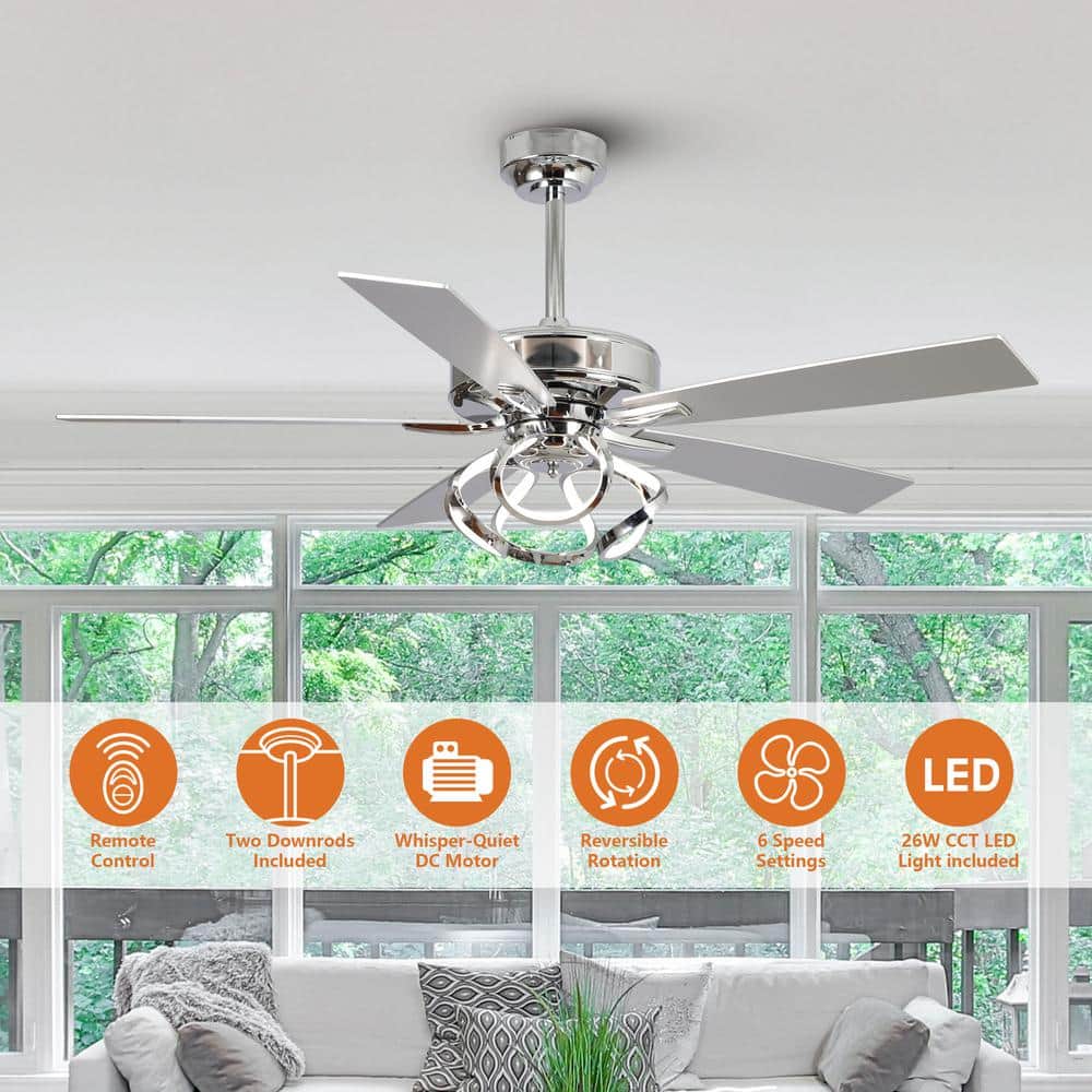 52'' Chrome Ceiling Fan with LED Light and Remote