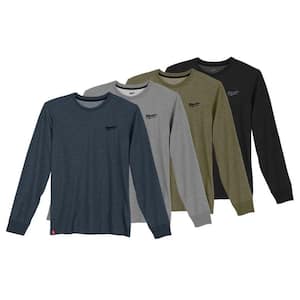 Men's Large Multi-Color Cotton/Polyester Hybrid Long-Sleeve Pocket T-Shirt (4-Pack)