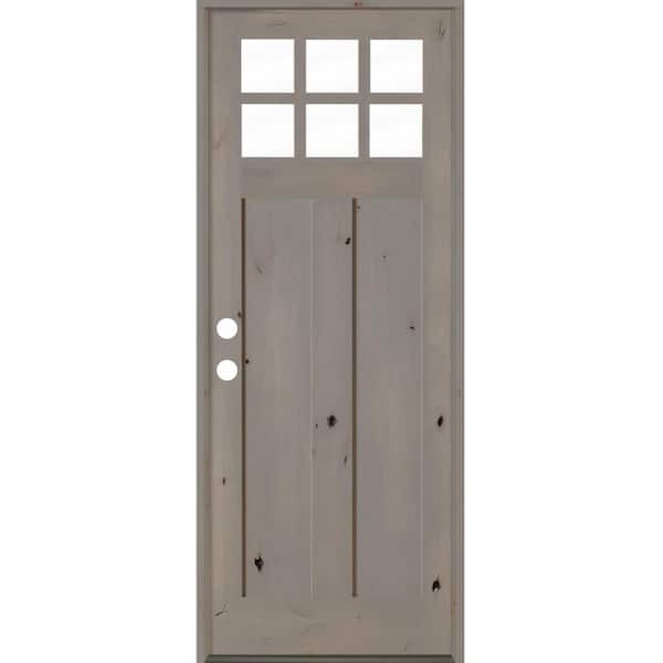 Krosswood Doors 36 in. x 96 in. Craftsman Right-Hand 6-Lite Clear Glass Grey Stained Wood Prehung Front Door