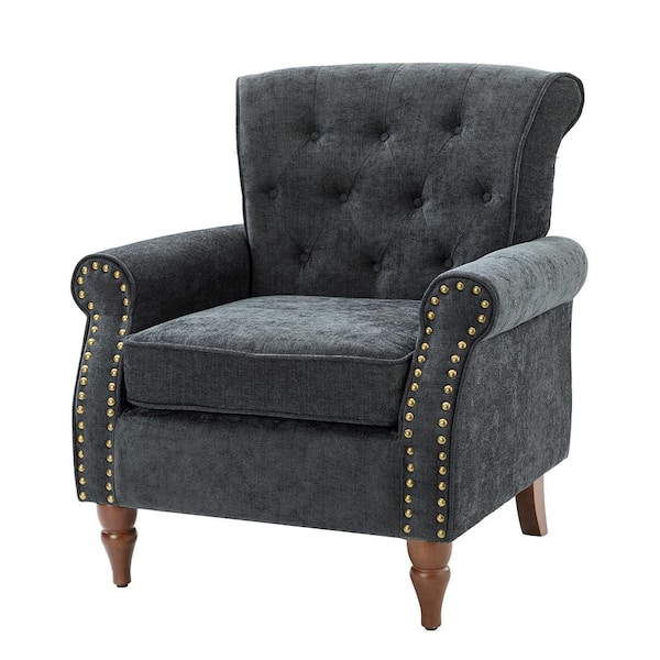 JAYDEN CREATION Aegina Charcoal Armchair with Nailhead Trim