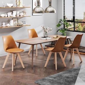 Modern Dining Chairs Set of 4 Mid Century Padded Seat Side Chair with Solid Wood Legs Brown Kitchen Chairs Set