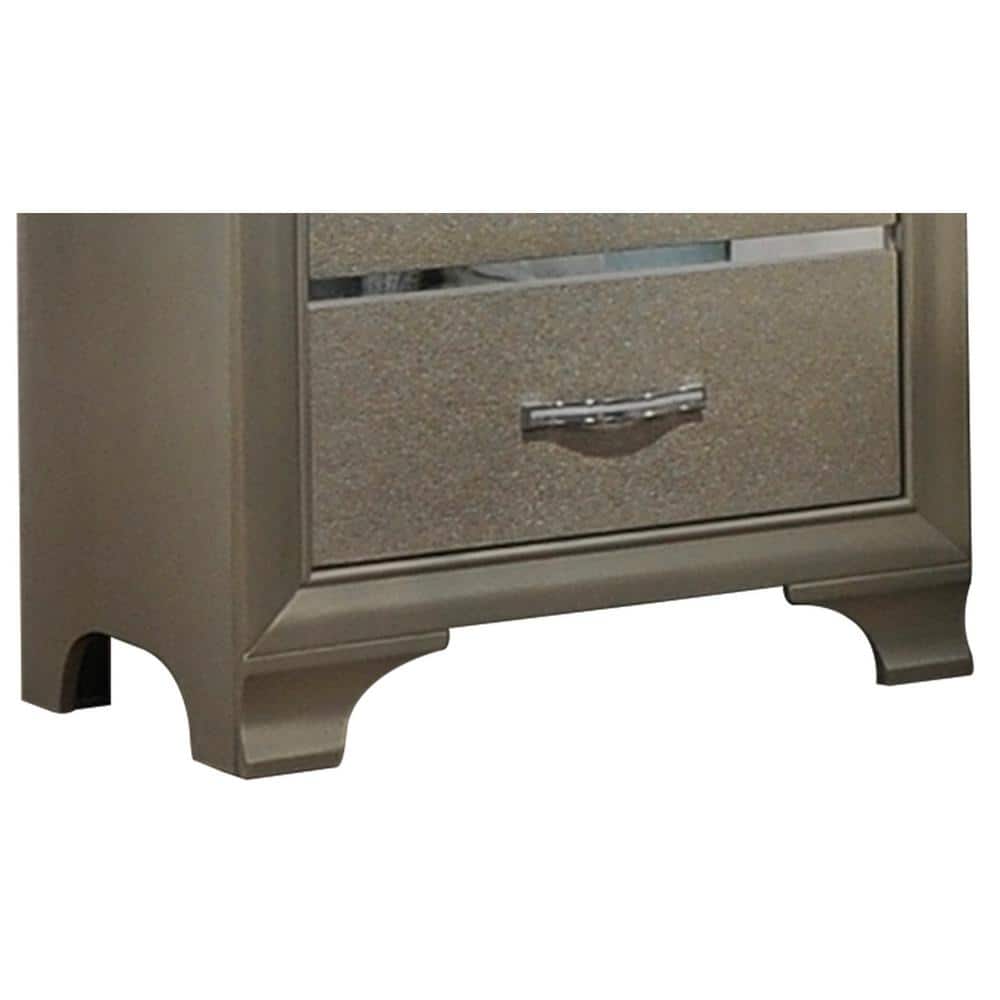 Champagne Elegance 2-Drawer Nightstand with Mirror Inlay