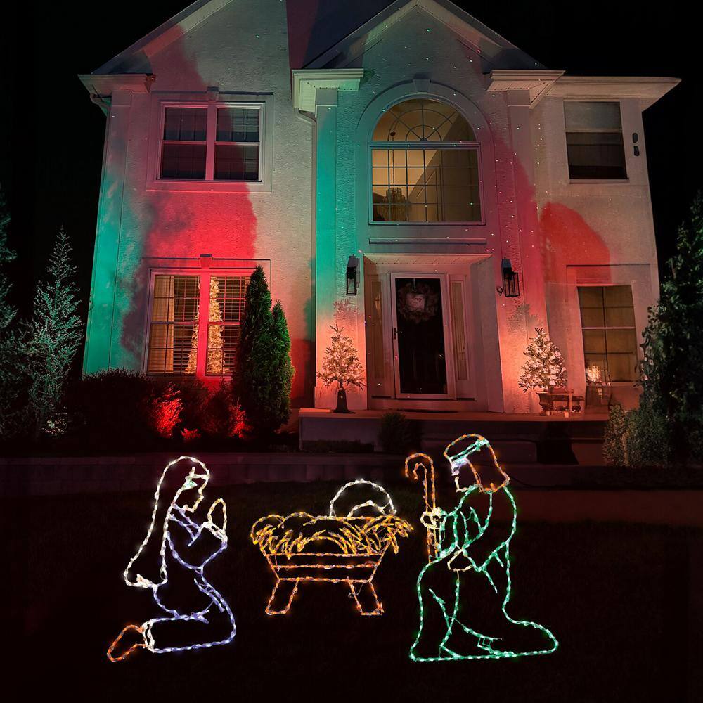 Outdoor Multicolor LED Nativity Set with Powder-Coated Metal Frame