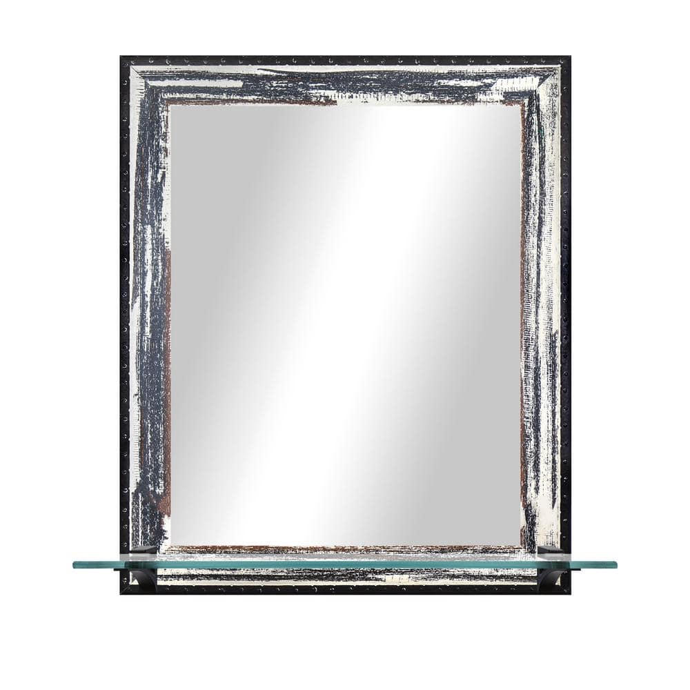 21.5in. W x 25.5in. H Framed Ivory/Navy Vertical Mirror with Tempered Glass