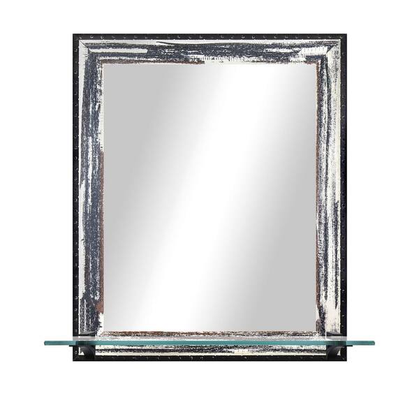 Unbranded 21.5in. W x 25.5in. H Framed Ivory/Navy Vertical Mirror with Tempered Glass Shelf and Black Brackets