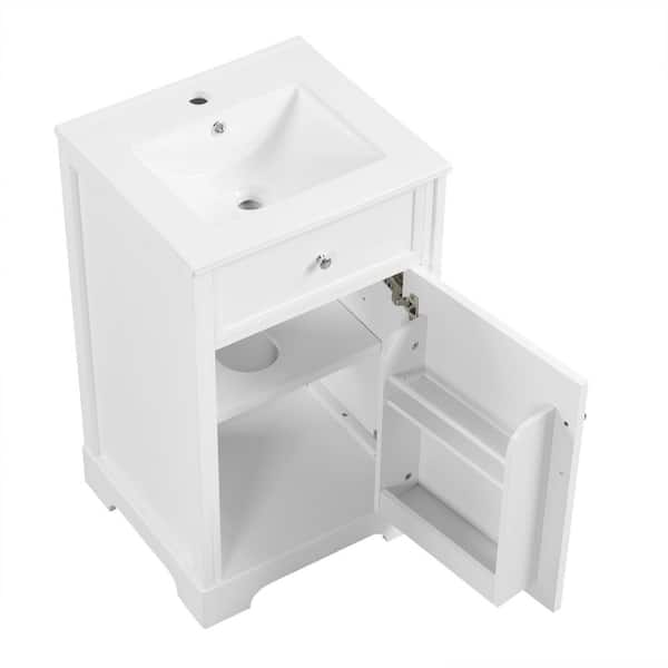 20 in. W x 18 in. D x 34 in. H Single Sink Freestanding White Bath Vanity with White Ceramic Top